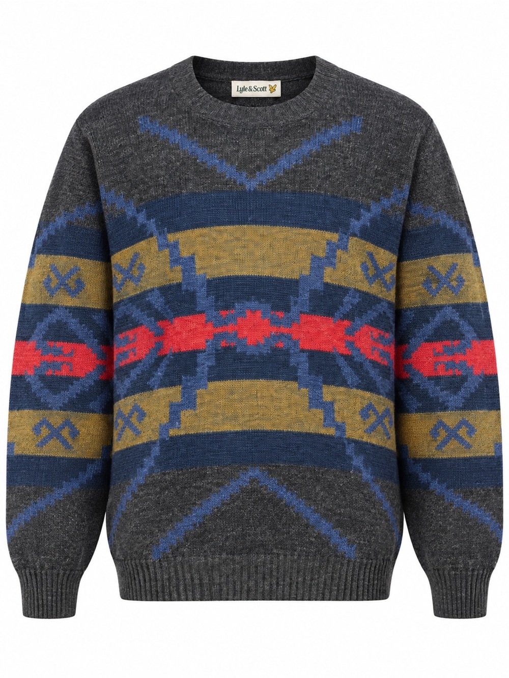 Vintage Lyle & Scott Club Sweater Large Wool Blend Geometric Grandpa Core Retro